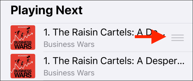 Управление очередью в приложении Подкасты