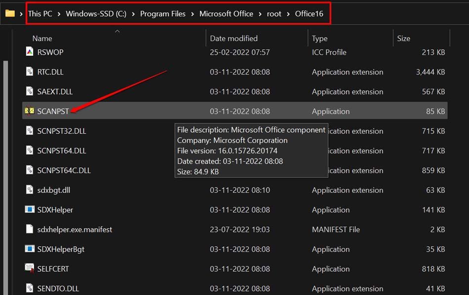 Outlook-Reparaturtool starten