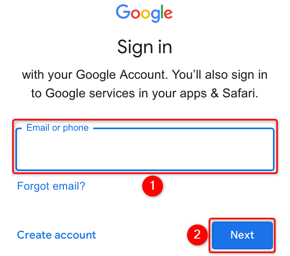 Введите адрес Gmail и выберите «Next».