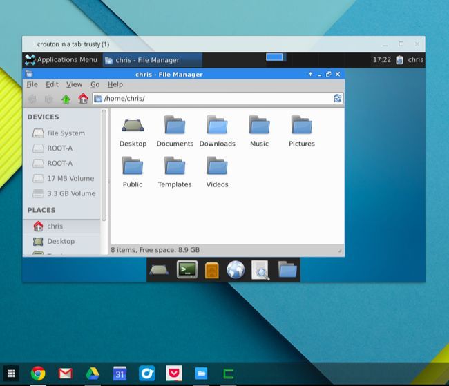 Вид рабочего стола Linux внутри вкладки Chrome OS