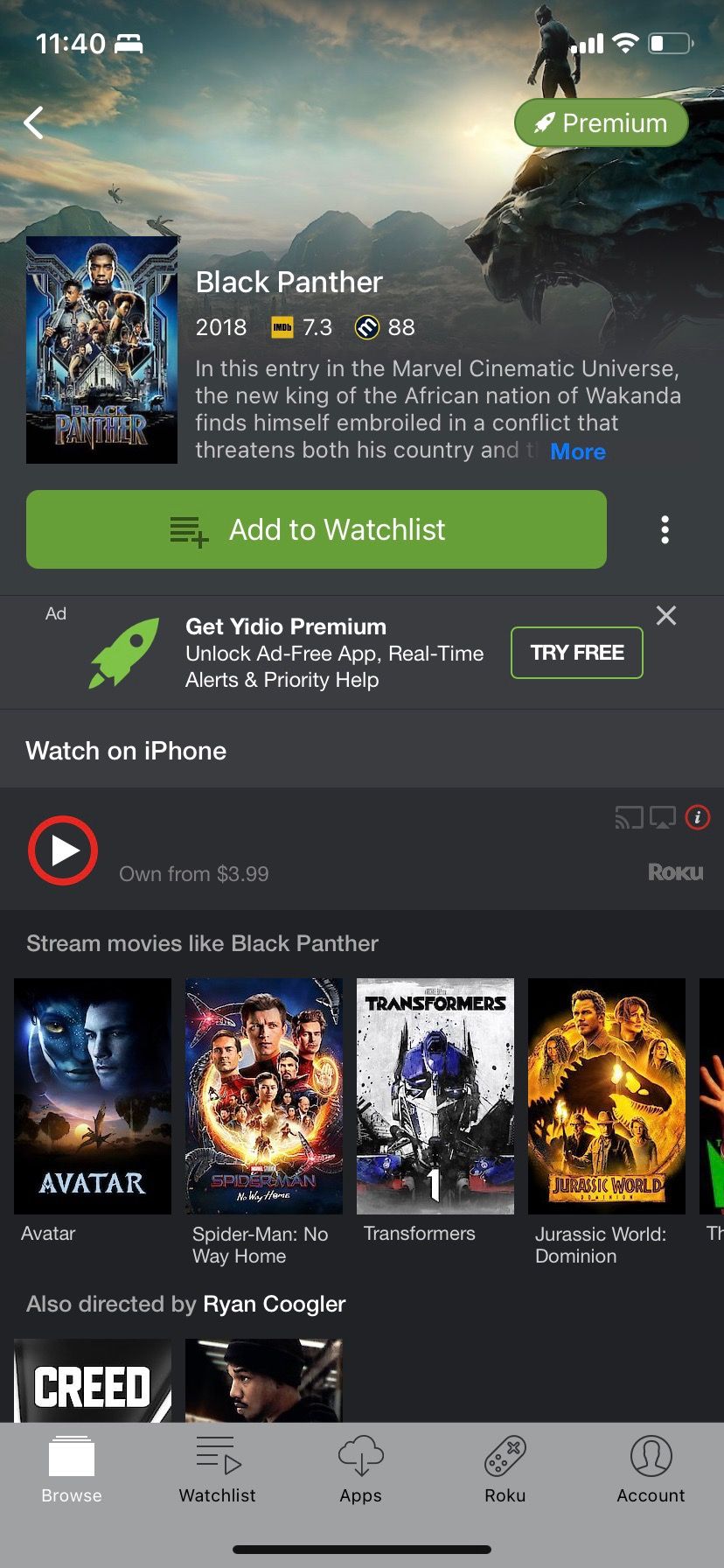 Результат поиска в Yidio