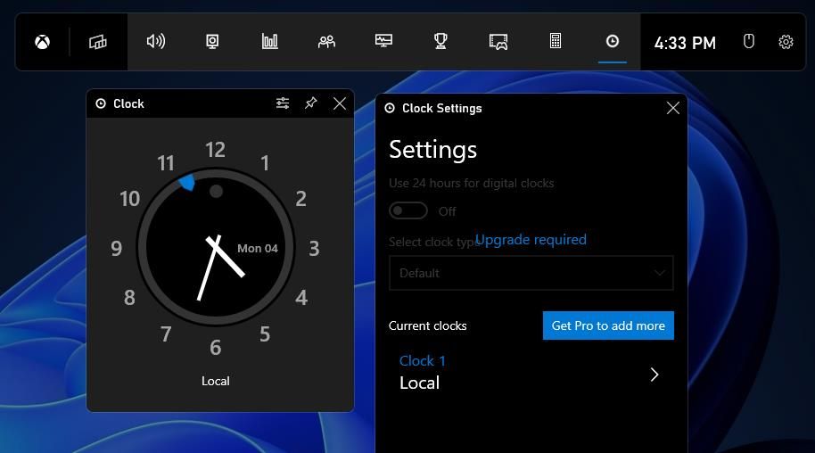 Аналоговый и цифровой виджет часов для Game Bar