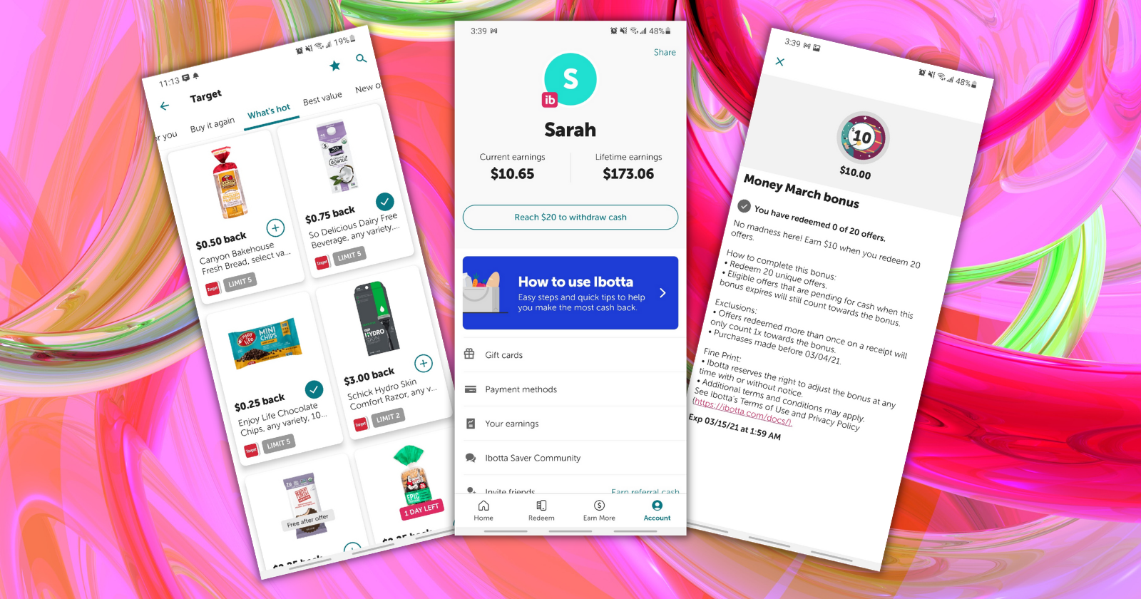 Экран приложения Ibotta: предложения кешбэка