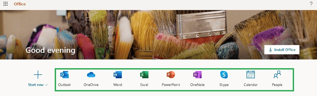 страница office.com с веб-приложениями