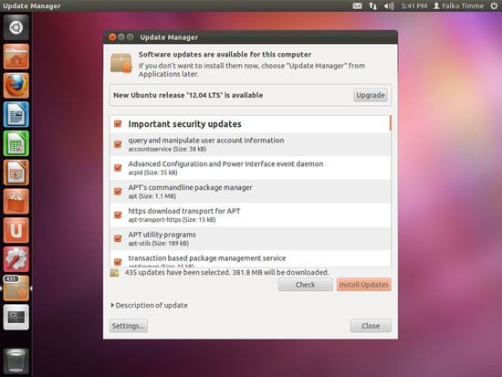 Окно установки обновлений в Update Manager