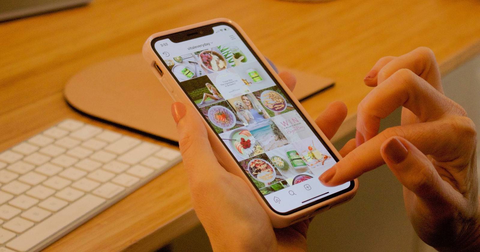 Woman scrolling Instagram feed