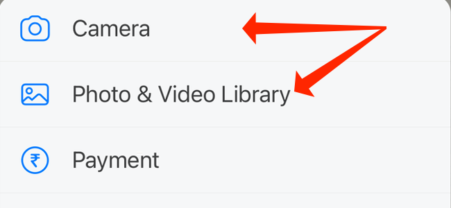 Выбор «Камера» или «Фото и видео» на iPhone.