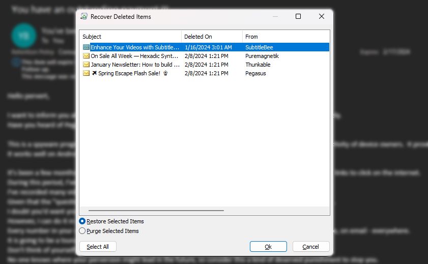 Выбор восстановленных элементов