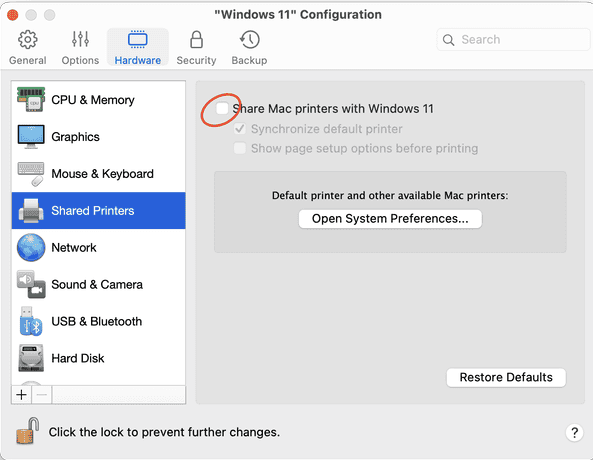 Отключение совместного доступа к принтерам между Mac и Windows