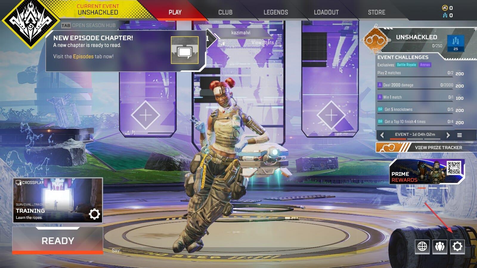 Меню Apex Legends — значок шестерёнки для настроек