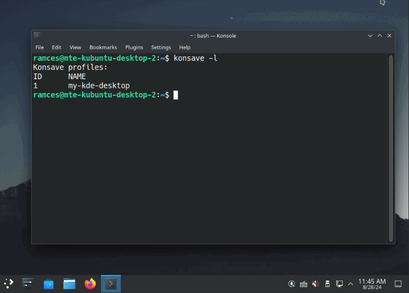 Скриншот машины, на которой применены настроенные параметры через Konsave.