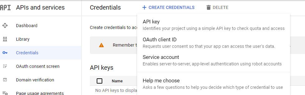 Выбор типа учетной записи — Service account
