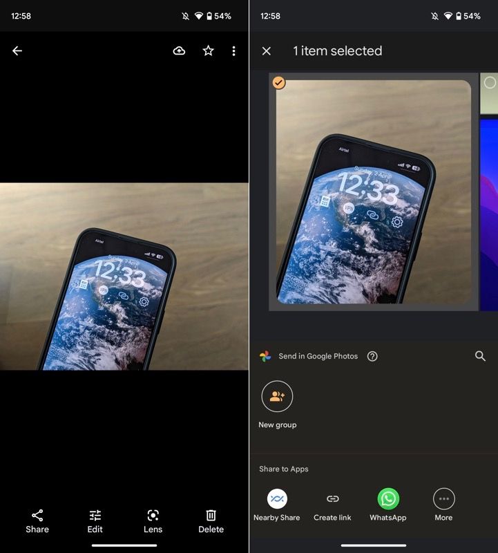 Выбор Nearby Share в меню «Поделиться» на Android