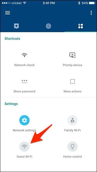 Экран с опцией Гостевой Wi‑Fi в приложении Google WiFi