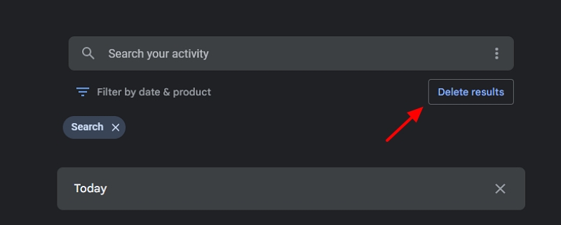 удалить результаты в моих действиях google