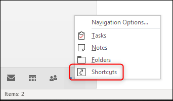 Пустая панель Shortcuts