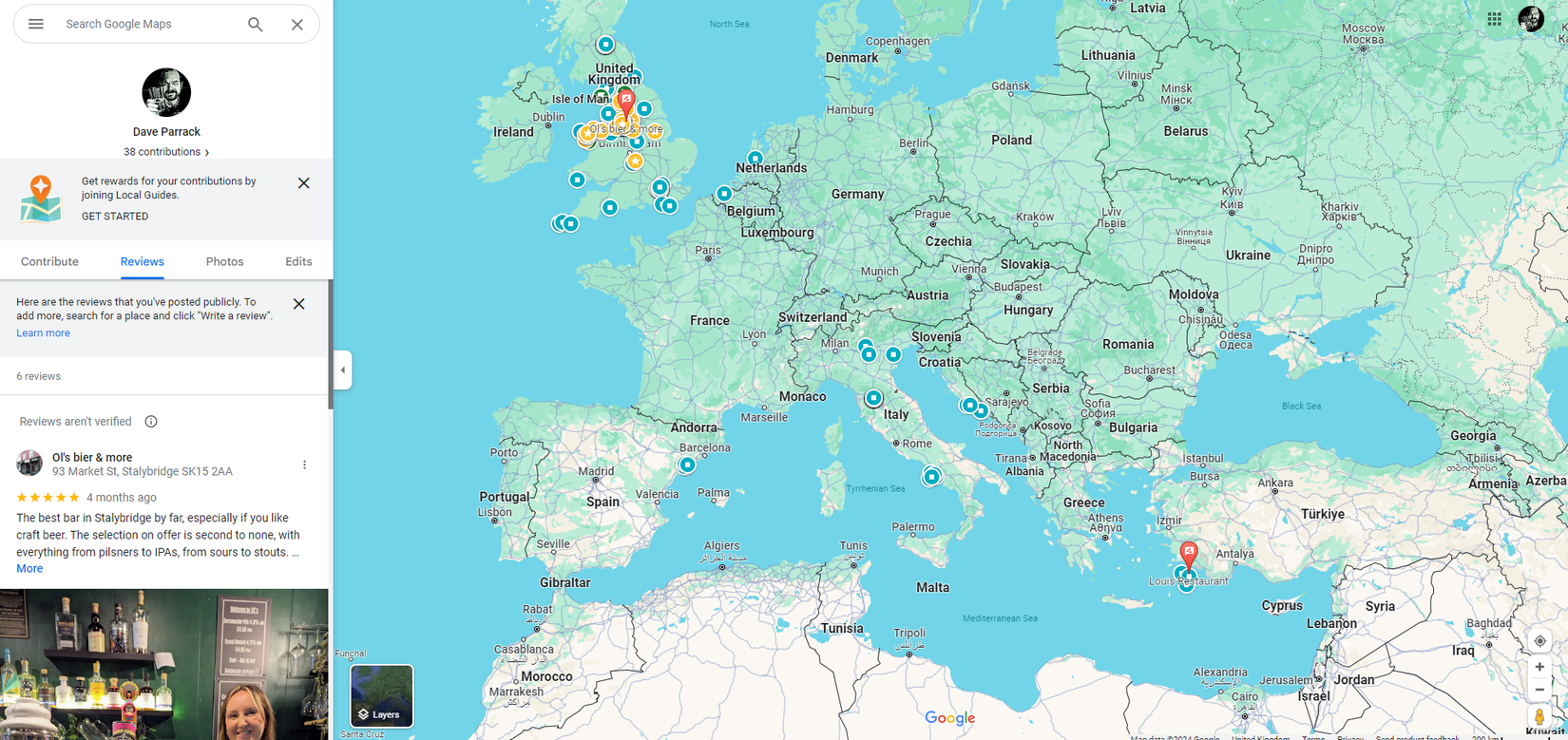 An overview of my Google Maps reviews