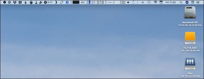 Пример загромождённой строки меню macOS