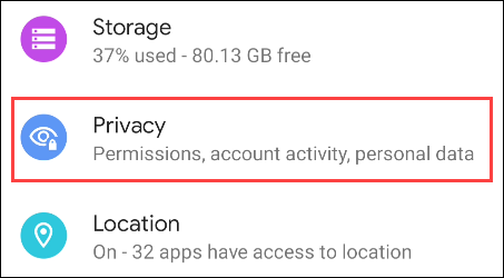 Раздел Конфиденциальность в настройках Android
