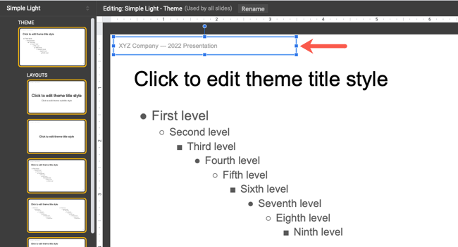 Текстовое поле, добавленное на мастер-слайд
