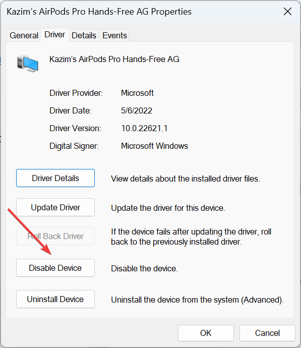 Отключение драйвера Hands-Free в Диспетчере устройств