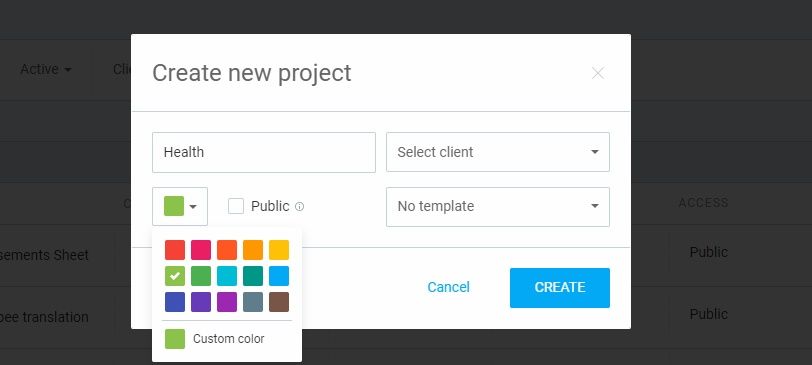 Цветовая маркировка проектов в Clockify