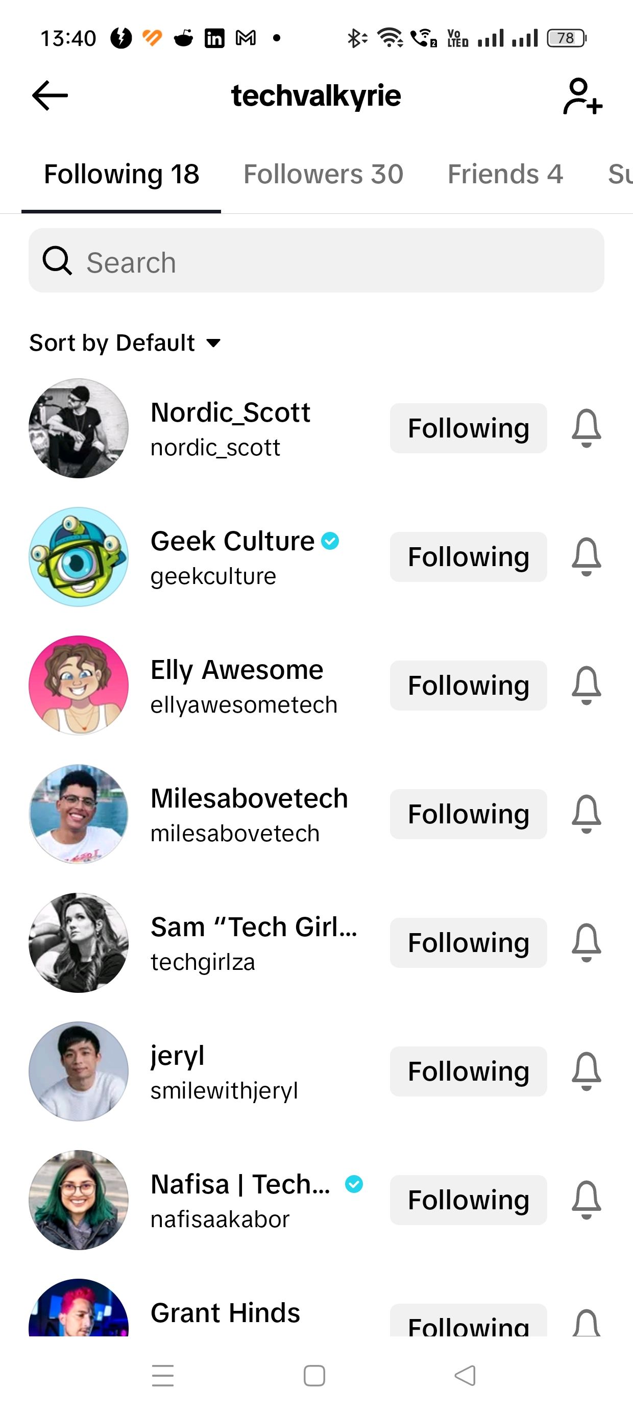 Список подписок в TikTok