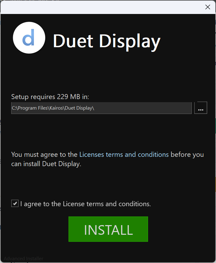 Процесс установки Duet Display: выбор пути установки