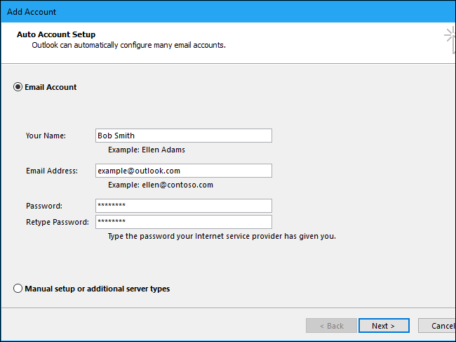 Outlook настраивает параметры учётной записи и сообщает об успешной конфигурации