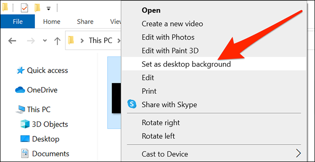 Исходные обои Windows 10 в Проводнике, опция «Сделать фоном рабочего стола»