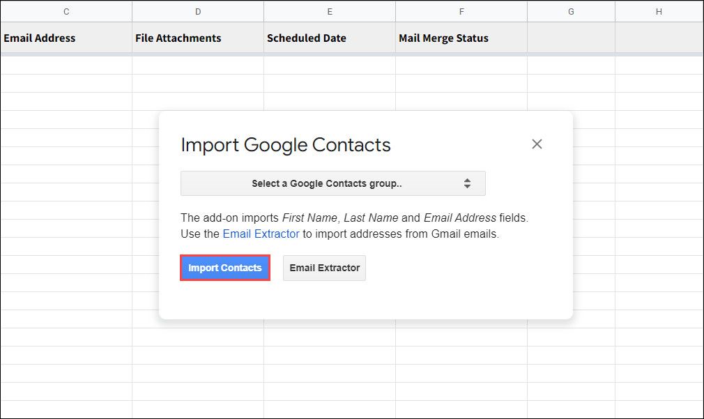 Нажмите кнопку Импорт контактов