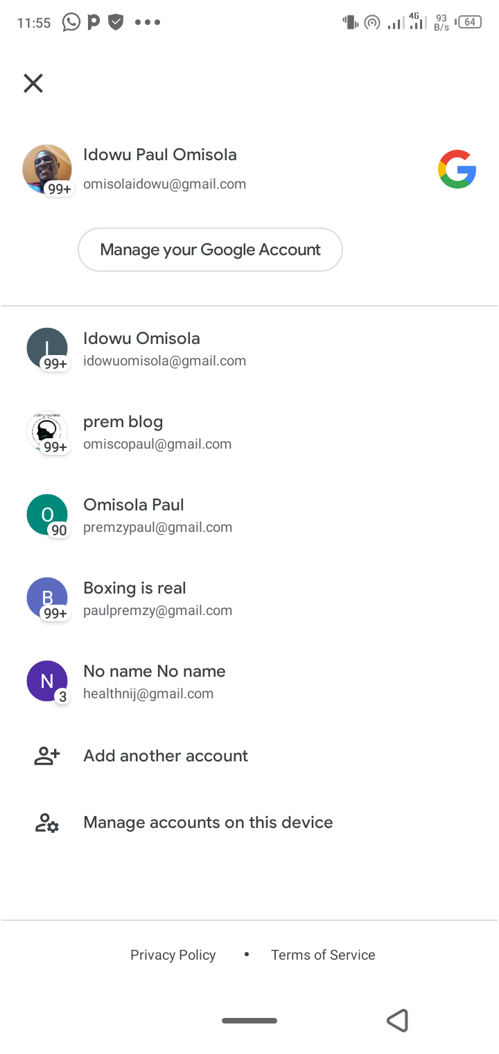 Нажмите «Управление аккаунтом Google» в приложении Gmail