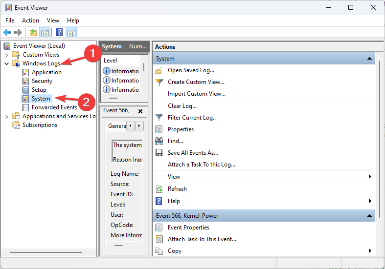 Просмотр системных событий в Event Viewer