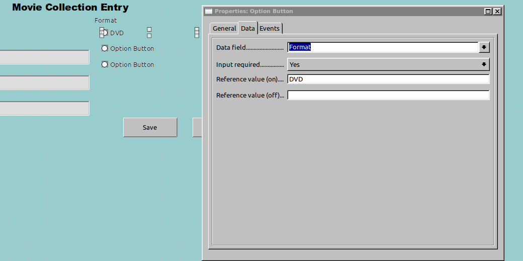 Настройка поля данных для переключателя в LibreOffice Base