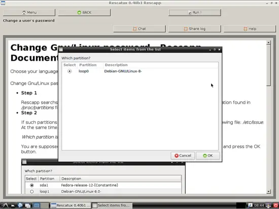 Выбор пользователя для сброса пароля