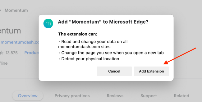 Click Add Extension from Popup