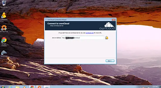 Ввод адреса сервера в клиенте ownCloud
