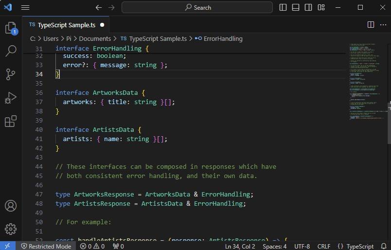 Пример TypeScript в Visual Studio Code