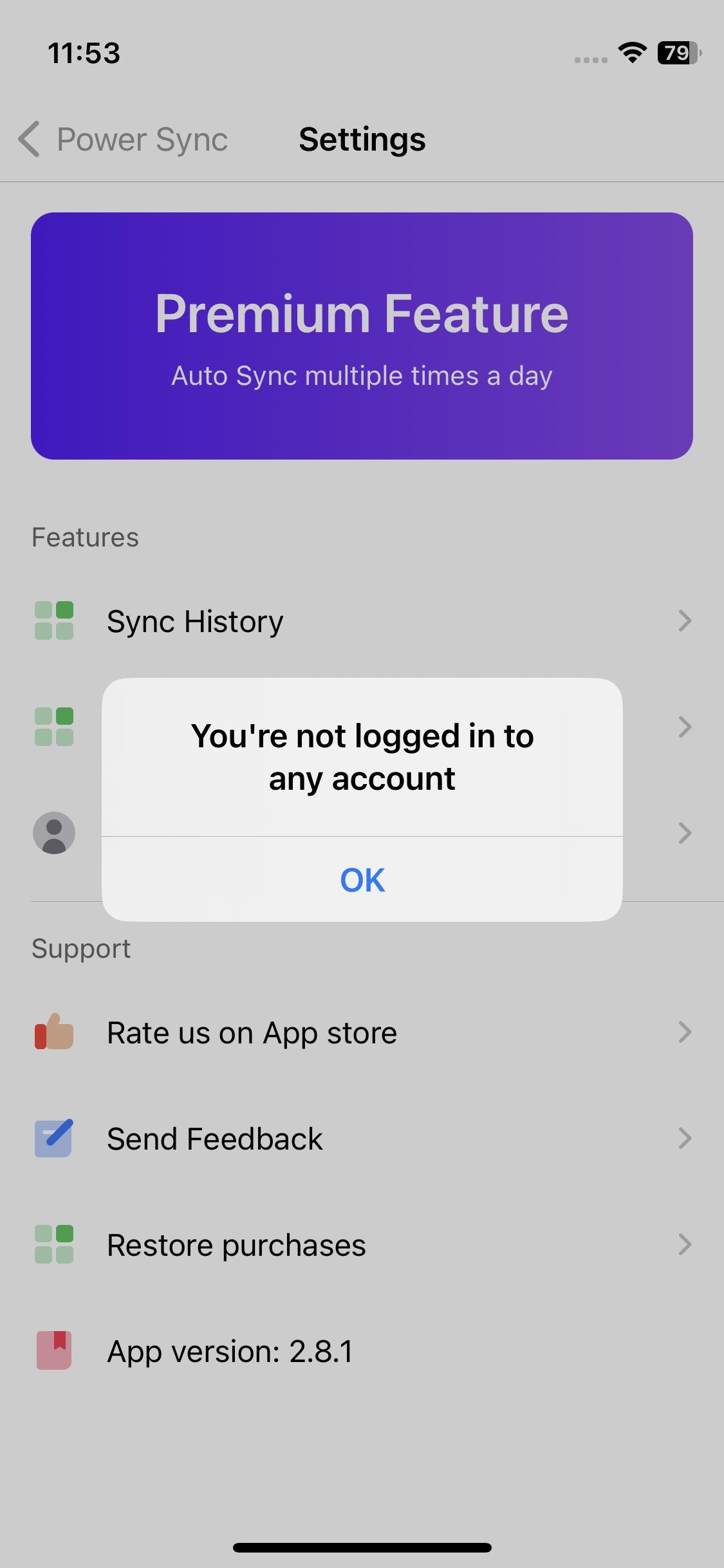 Power Sync — выход из аккаунта для устранения неполадок