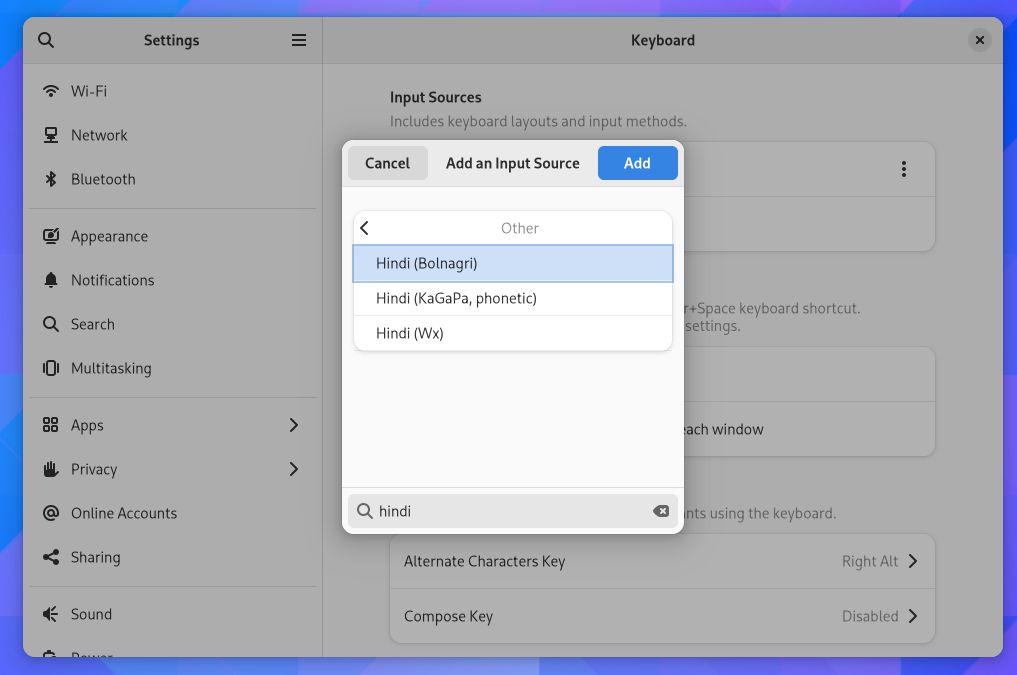 настройка раскладки в gnome