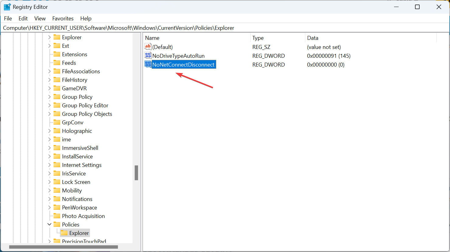 Установка значения DWORD для предотвращения авто-подключения