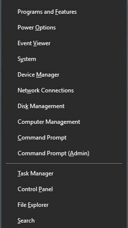 Меню питания Windows (Win+X)