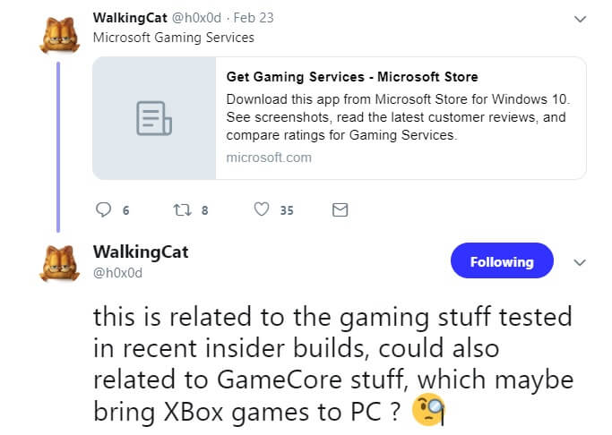Интерфейс приложения Xbox Gaming Services