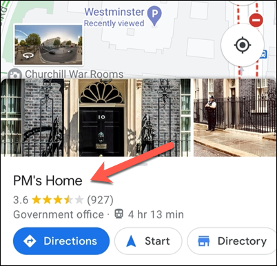 Карусель информации при поиске приватной метки в мобильном приложении Google Maps.