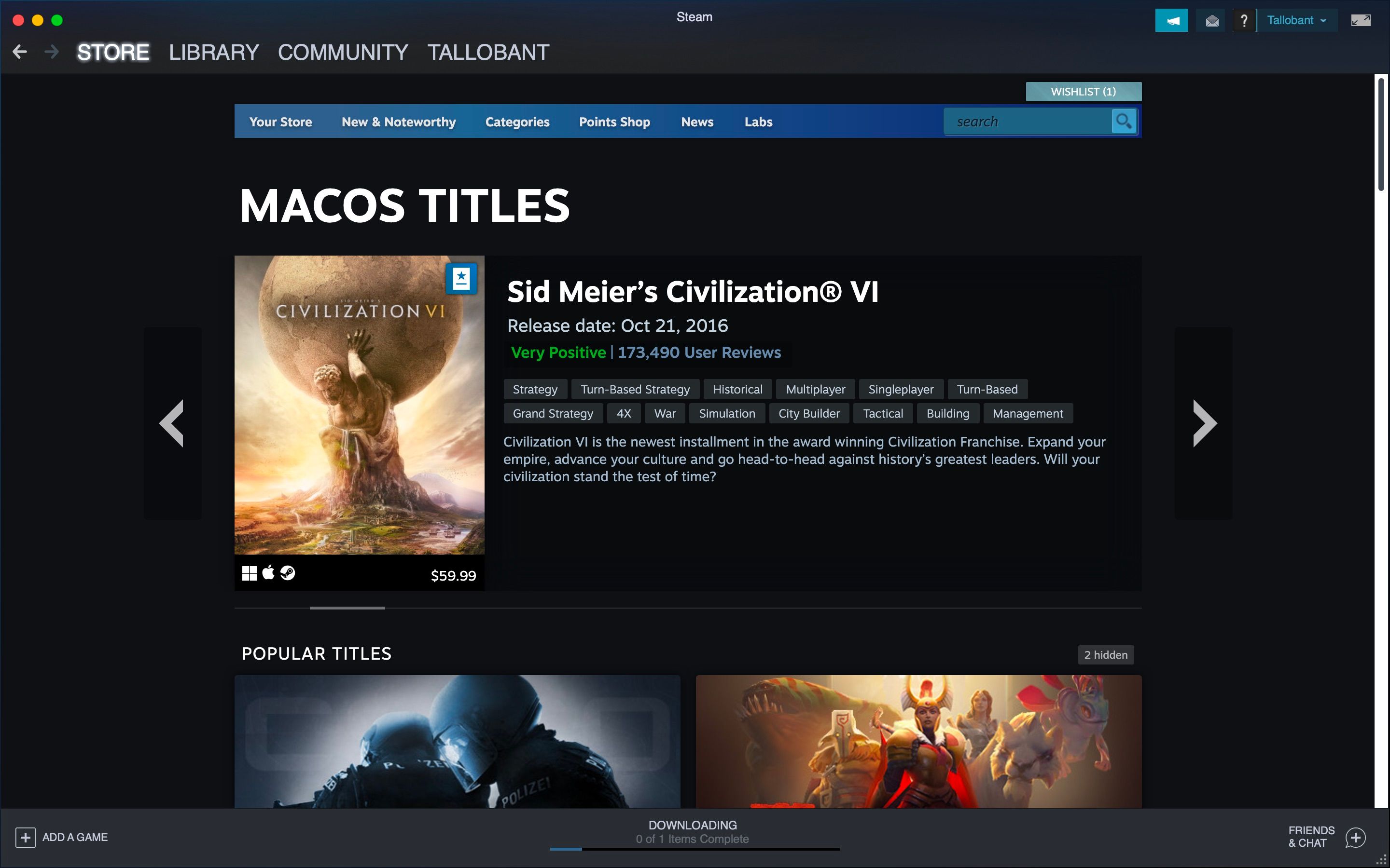 Скриншот списка игр для macOS в Steam
