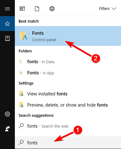 Окно поиска шрифтов