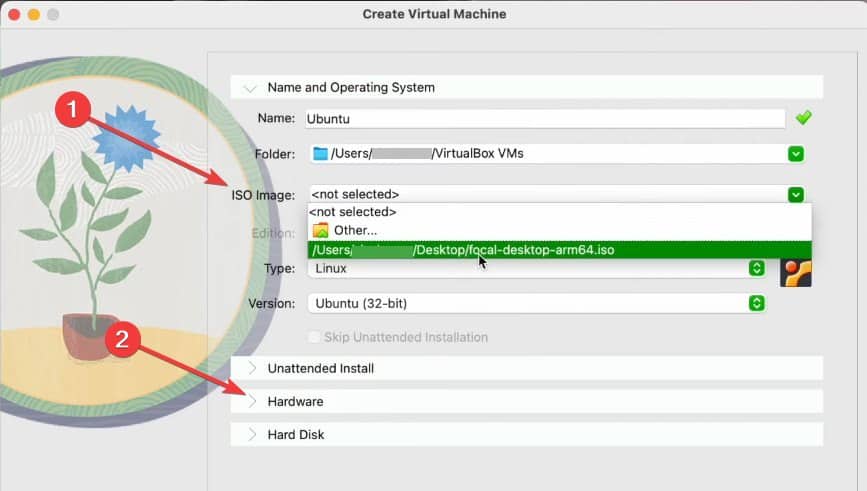 Выбор ISO и места хранения VM