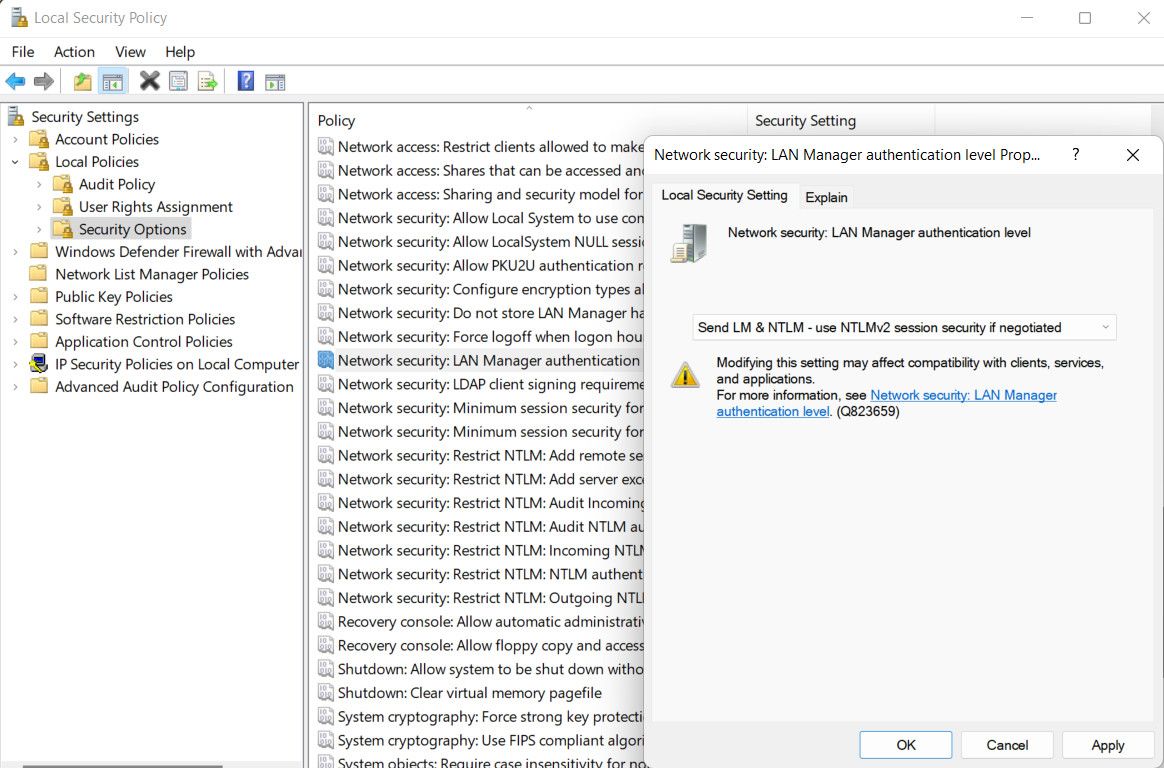 Изменение параметров сетевой безопасности
