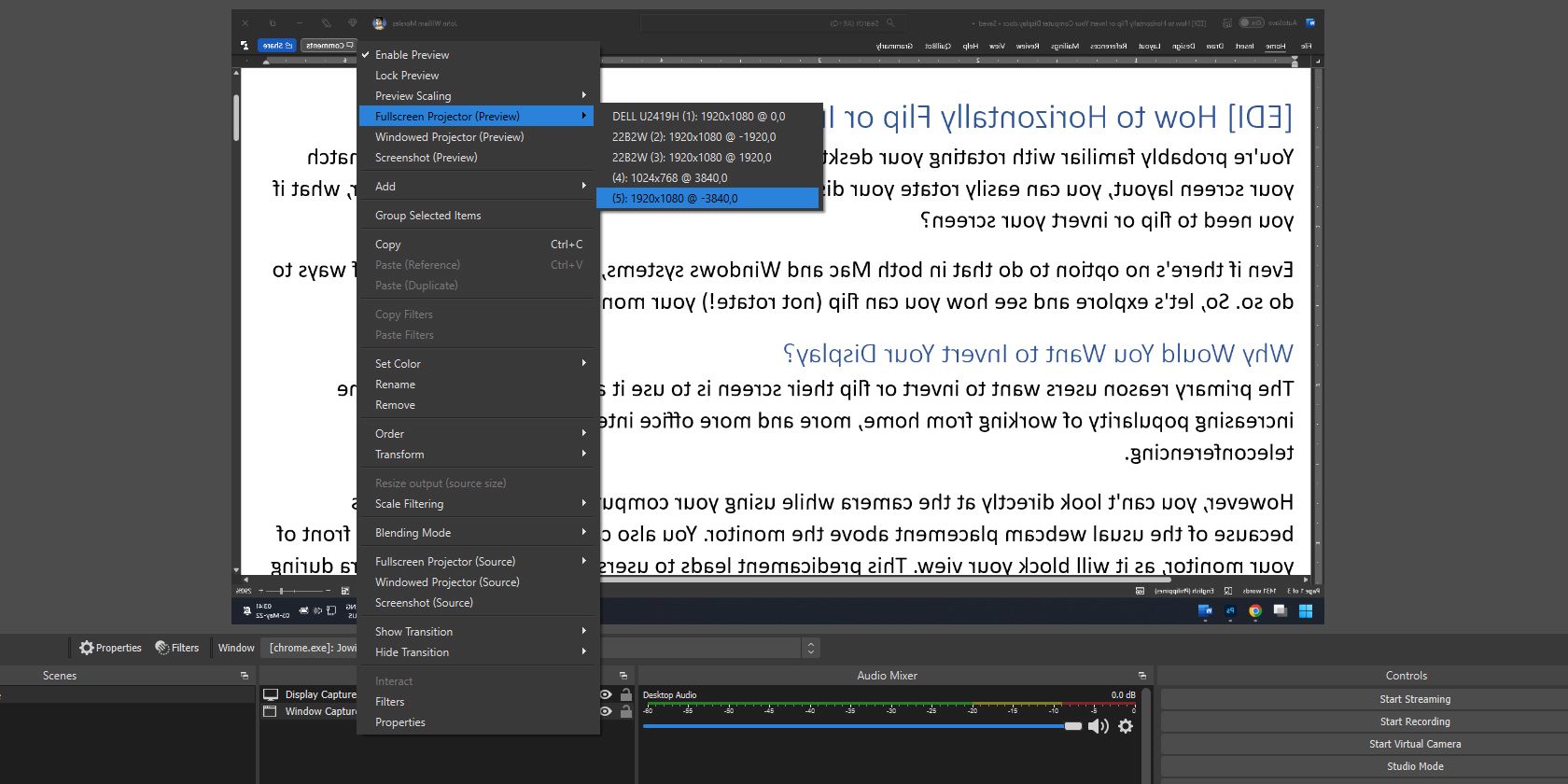 Setting OBS Fullscreen Preview Output Monitor