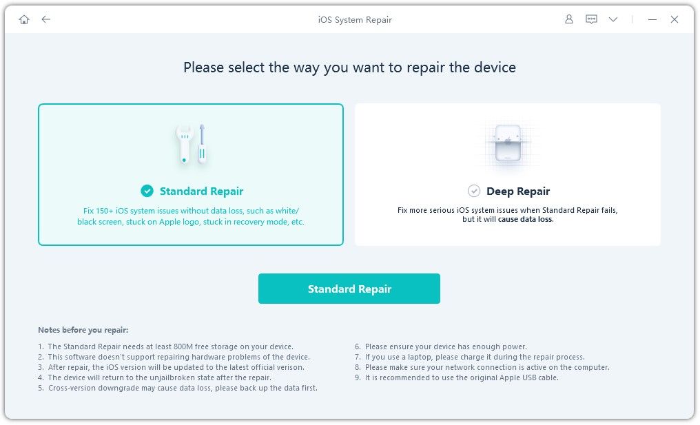 Интерфейс UltFone iOS System Repair на экране компьютера
